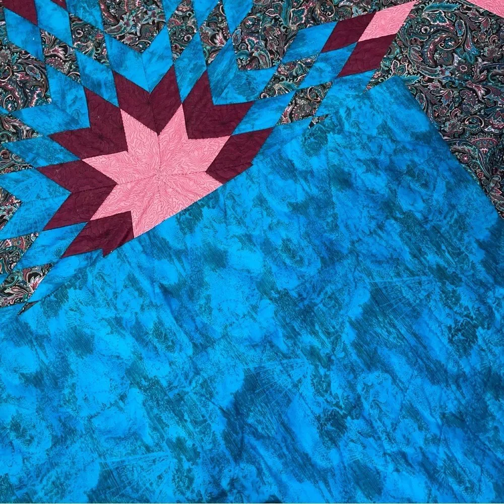 Handmade Star of Bethlehem Quilt Lone Star Large Throw Blanket Dark Whimsical